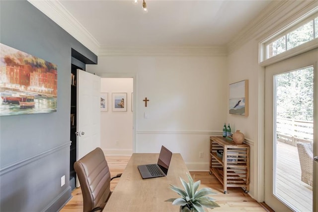 1038 Huntcliff, Atlanta, GA 30350 - home office featuring crown molding and light wood-type flooring