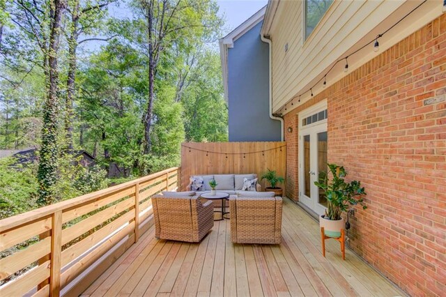 1038 Huntcliff, Atlanta, GA 30350 - deck featuring an outdoor living space, french doors, and fence