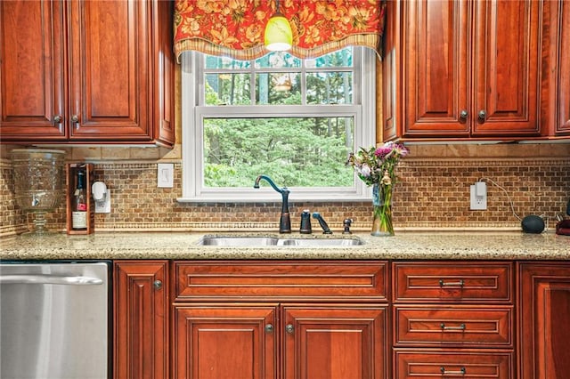 150 Victoria Sta, Woodstock, GA 30189 - kitchen featuring dishwasher, a sink, decorative backsplash, and light stone counters