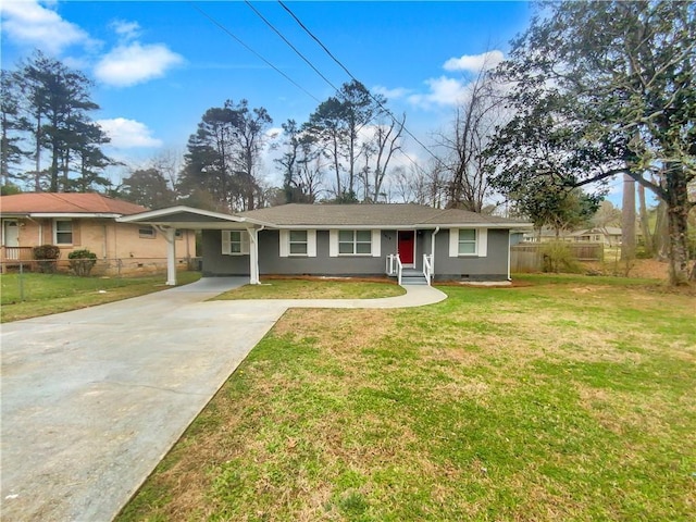 ranch-style house with a carport and a front yard