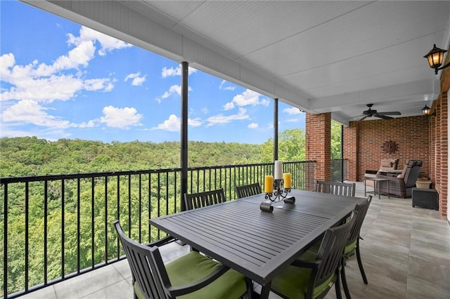 3330 Overland Dr, Roswell, GA 30075 - view of patio / terrace with ceiling fan, a forest view, outdoor dining area, and outdoor lounge area
