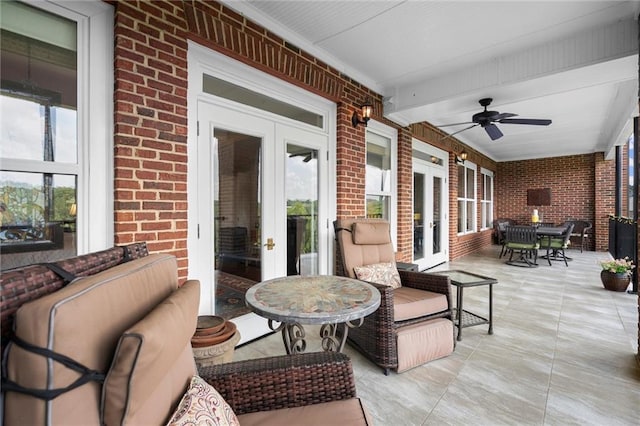 3330 Overland Dr, Roswell, GA 30075 - view of patio / terrace featuring french doors, a ceiling fan, outdoor dining area, and an outdoor hangout area