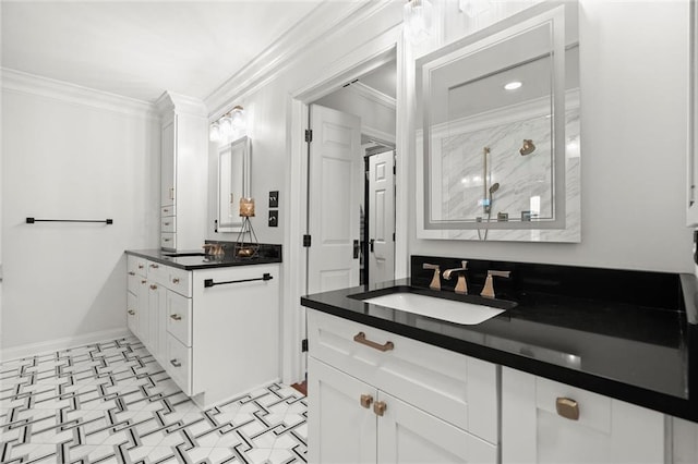 3330 Overland Dr, Roswell, GA 30075 - full bath featuring crown molding, tile patterned floors, two vanities, and baseboards