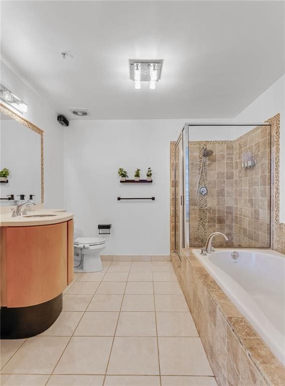 3235 Roswell Rd NE Unit 702, Atlanta, GA 30305 - full bath featuring tile patterned floors, tiled shower, a relaxing tiled tub, vanity, and toilet