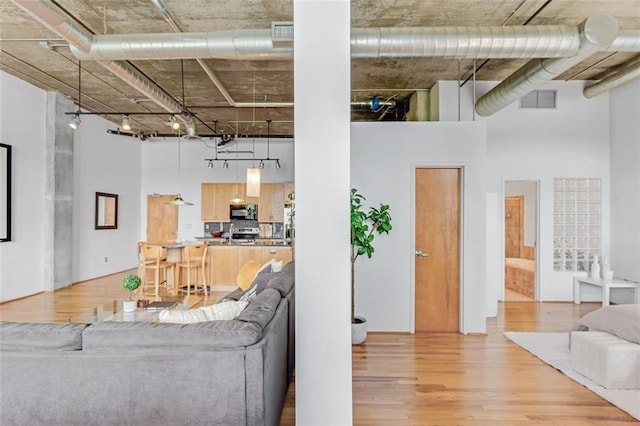 3235 Roswell Rd NE Unit 702, Atlanta, GA 30305 - living room with a high ceiling and light wood-style flooring