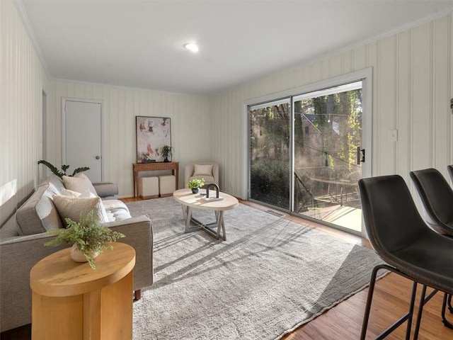 living room with light hardwood / wood-style flooring