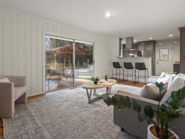 living room featuring dark hardwood / wood-style floors