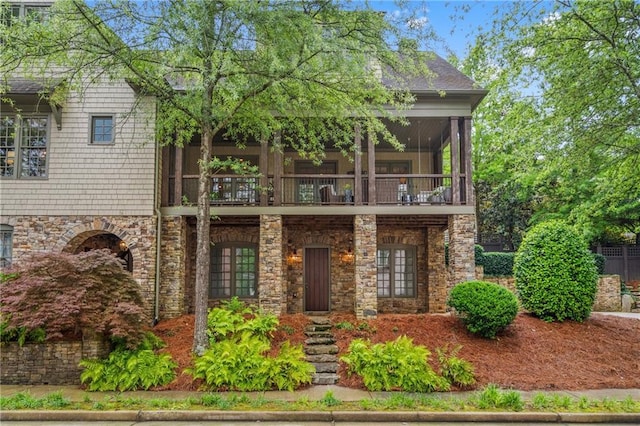 3075 Woodvale Ct, Alpharetta, GA 30022 - view of front of property with a balcony and stone siding