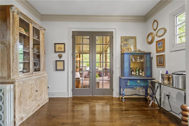 3075 Woodvale Ct, Alpharetta, GA 30022 - entryway with french doors, wood finished floors, ornamental molding, and baseboards