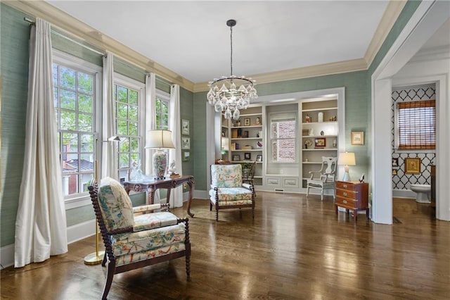 3075 Woodvale Ct, Alpharetta, GA 30022 - living area with ornamental molding, plenty of natural light, baseboards, and a chandelier