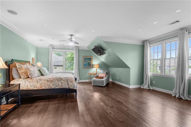 3075 Woodvale Ct, Alpharetta, GA 30022 - bedroom with wood finished floors, crown molding, a ceiling fan, baseboards, and recessed lighting