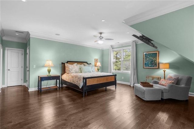 3075 Woodvale Ct, Alpharetta, GA 30022 - bedroom featuring baseboards, ornamental molding, wood finished floors, recessed lighting, and ceiling fan