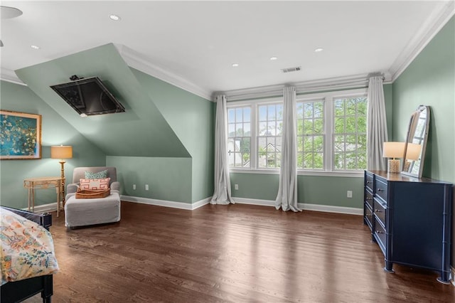 3075 Woodvale Ct, Alpharetta, GA 30022 - bedroom with crown molding, dark wood-style flooring, baseboards, and recessed lighting
