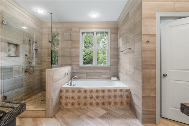 3075 Woodvale Ct, Alpharetta, GA 30022 - full bath featuring a shower stall, a bath, and tile walls