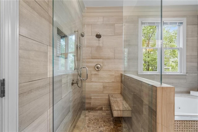 3075 Woodvale Ct, Alpharetta, GA 30022 - bathroom featuring a tile shower and a whirlpool tub