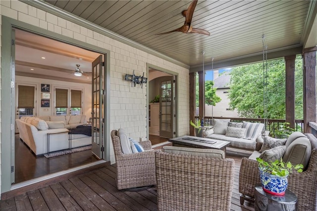 3075 Woodvale Ct, Alpharetta, GA 30022 - wooden terrace with outdoor lounge area and a ceiling fan