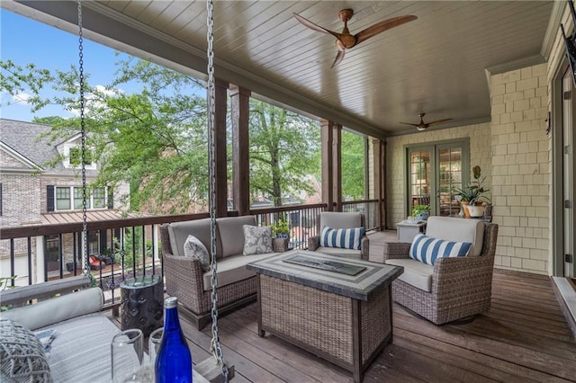 3075 Woodvale Ct, Alpharetta, GA 30022 - sunroom / solarium with ceiling fan, an outdoor living space, and french doors