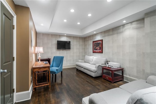 3075 Woodvale Ct, Alpharetta, GA 30022 - living room with baseboards, wood finished floors, recessed lighting, and tile walls