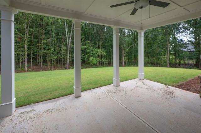 view of patio / terrace featuring ceiling fan