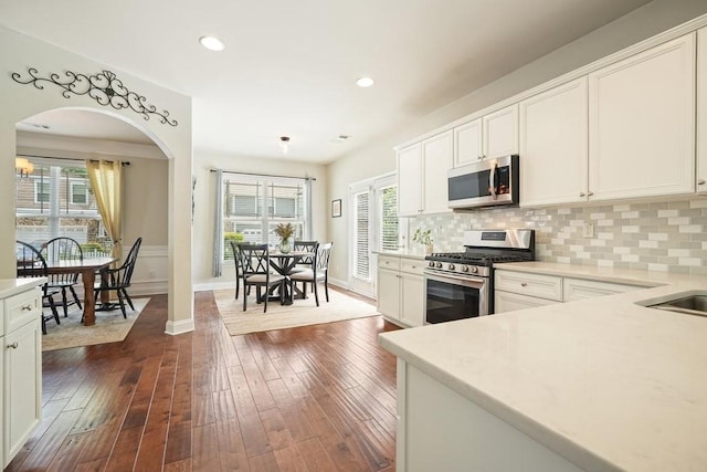 4003 Coachman Ct, Cumming, GA 30040 - kitchen featuring appliances with stainless steel finishes, healthy amount of natural light, tasteful backsplash, light countertops, and recessed lighting