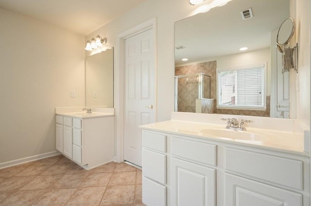 4003 Coachman Ct, Cumming, GA 30040 - bathroom featuring a stall shower and two vanities