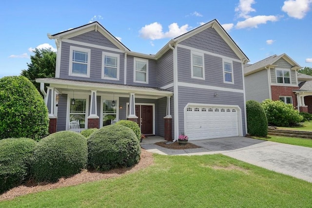 4003 Coachman Ct, Cumming, GA 30040 - view of front of property featuring a garage, concrete driveway, a front lawn, and a porch