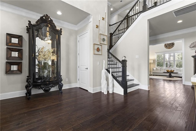 1250 Atherton Park, Roswell, GA 30076 - entryway with hardwood / wood-style floors, ornamental molding, stairway, baseboards, and recessed lighting