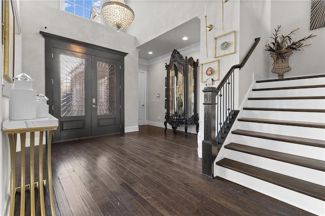 1250 Atherton Park, Roswell, GA 30076 - entrance foyer featuring french doors, stairs, plenty of natural light, hardwood / wood-style flooring, and a towering ceiling