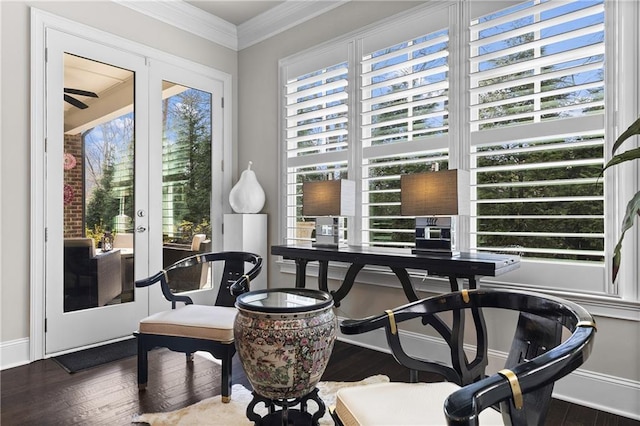 1250 Atherton Park, Roswell, GA 30076 - interior space featuring wood finished floors, a ceiling fan, ornamental molding, french doors, and baseboards
