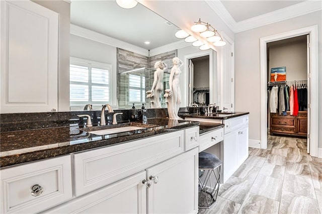 1250 Atherton Park, Roswell, GA 30076 - full bathroom with vanity, a shower stall, crown molding, and a walk in closet