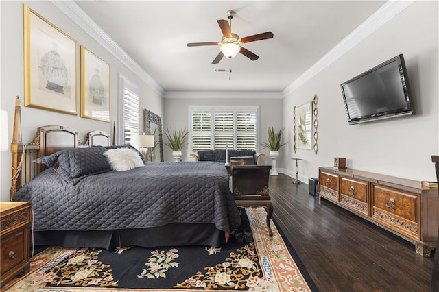 1250 Atherton Park, Roswell, GA 30076 - bedroom with dark wood-type flooring, crown molding, ceiling fan, and baseboards