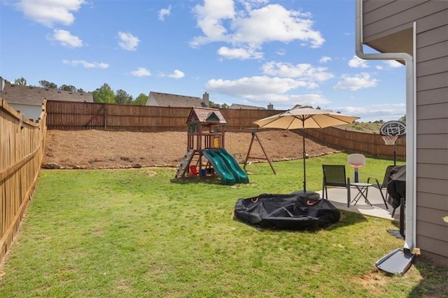 view of jungle gym with a patio area