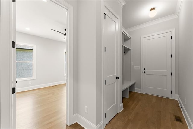 4860 Grandview Ct, Flowery Branch, GA 30542 - mudroom with wood finished floors and ornamental molding