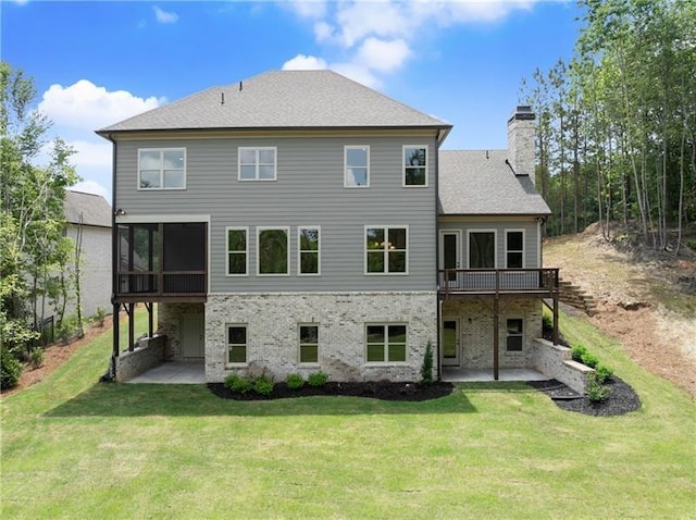 4860 Grandview Ct, Flowery Branch, GA 30542 - rear view of house with a patio area, a chimney, and a yard