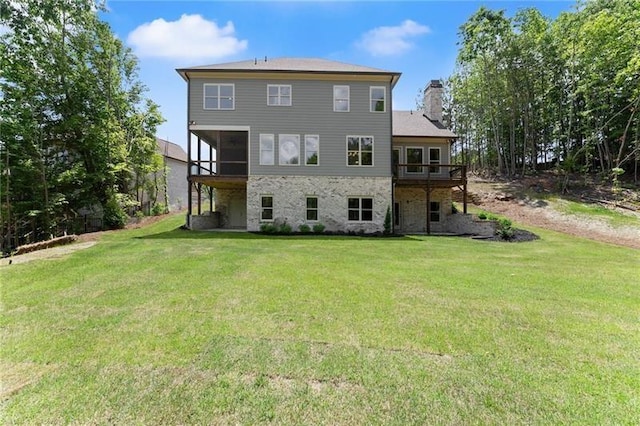4860 Grandview Ct, Flowery Branch, GA 30542 - rear view of property featuring a chimney, a yard, and a deck