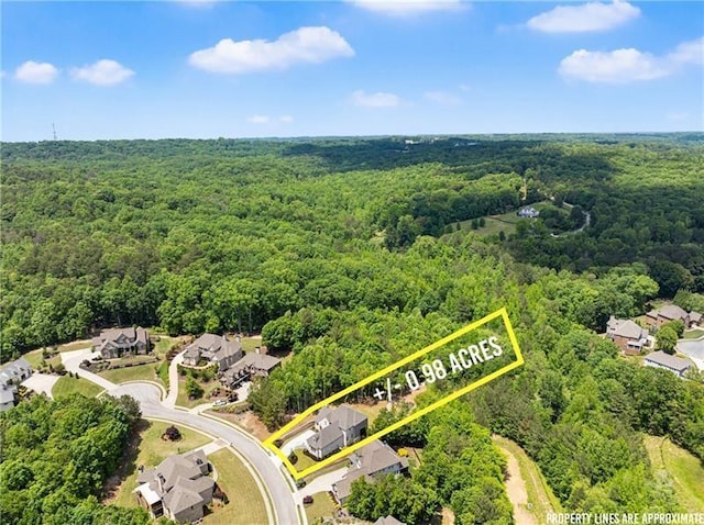 4860 Grandview Ct, Flowery Branch, GA 30542 - aerial perspective of suburban area with a heavily wooded area and property boundaries highlighted