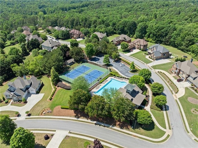 4860 Grandview Ct, Flowery Branch, GA 30542 - aerial view of residential area with a forest and a pool