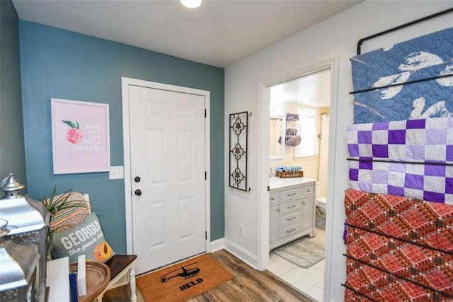 foyer entrance featuring hardwood / wood-style flooring