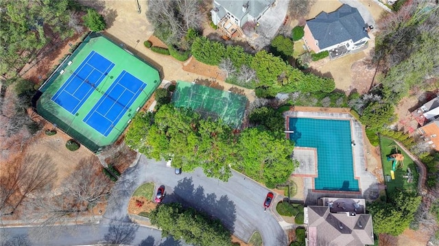 aerial view of a pool area