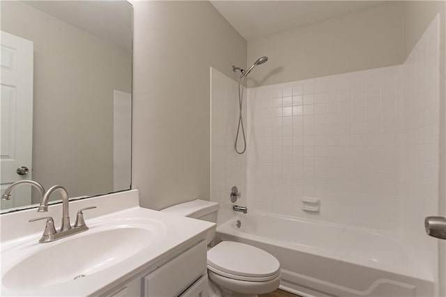 full bathroom with vanity,  shower combination, and toilet