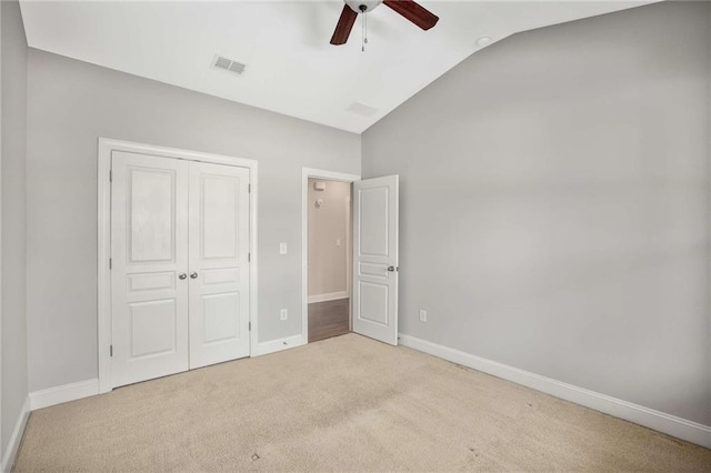 1374 Highland Wood Ct, Auburn, GA 30011 - unfurnished bedroom featuring lofted ceiling, carpet flooring, baseboards, a closet, and ceiling fan