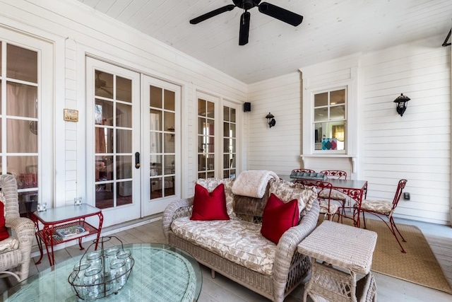 exterior space with ceiling fan and french doors