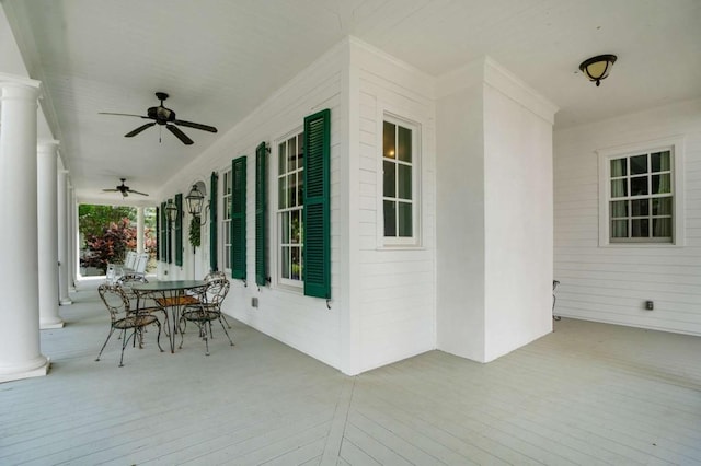 view of patio / terrace with ceiling fan and covered porch