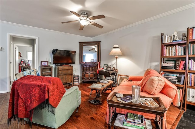 1111 Clairemont Ave Unit N5, Decatur, GA 30030 - living area featuring ornamental molding, ceiling fan, and wood finished floors