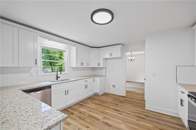 kitchen featuring appliances with stainless steel finishes, light hardwood / wood-style flooring, backsplash, and white cabinetry