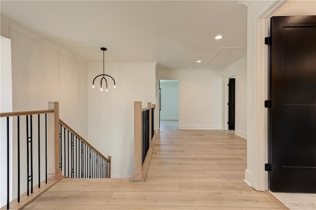 789 Old Mill Ct, Ball Ground, GA 30107 - corridor with attic access, light wood-style floors, recessed lighting, an upstairs landing, and baseboards