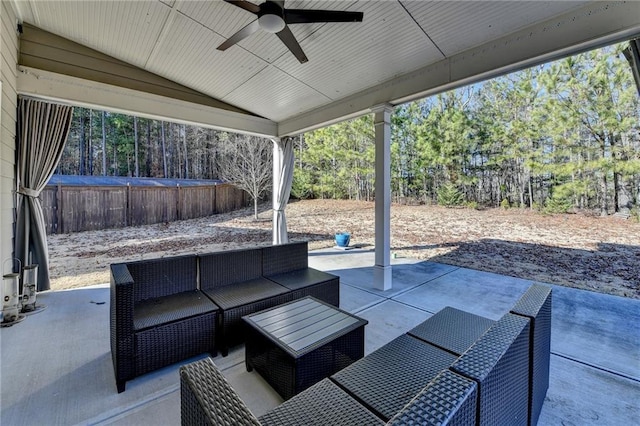 view of patio featuring outdoor lounge area and ceiling fan