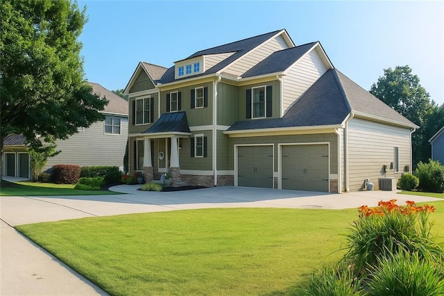 730 Midway Ave, Canton, GA 30114 - craftsman-style home with driveway, a front yard, a garage, and stone siding