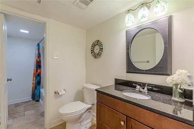 4101 Dunwoody Club Dr Unit 49, Atlanta, GA 30350 - full bath featuring shower / tub combo with curtain, vanity, toilet, stone finish floor, and visible vents