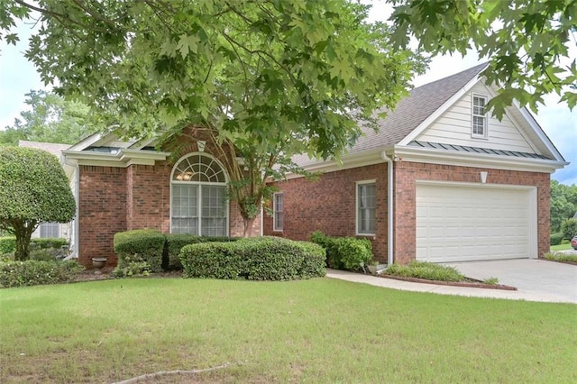 1239 Brentwood Ct, Douglasville, GA 30135 - view of front of home featuring brick siding, a front lawn, and concrete driveway